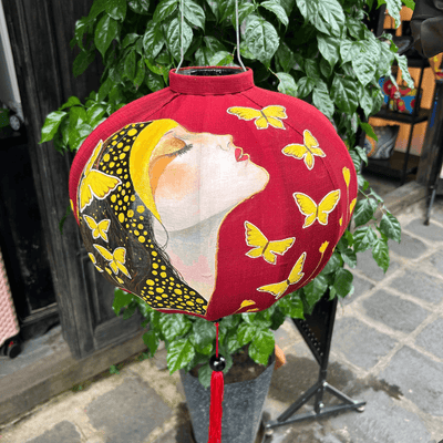 woman butterfly fabric lantern hand painted design