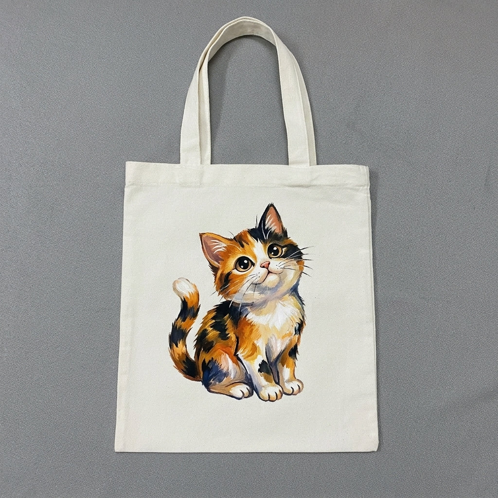 Cute Cat Canvas Tote Bag, Minimalist Cat Lover Gift