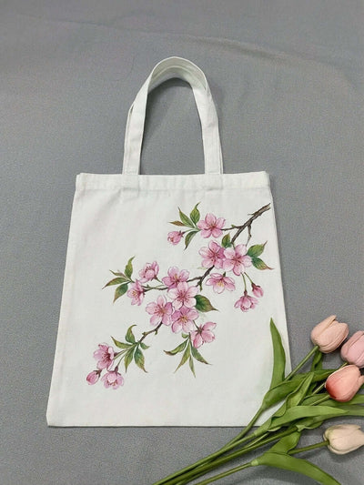 sakura cherry blossom tote bag hand painted design