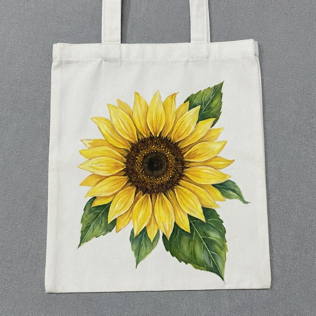 Hand Painted Sunflower Canvas Tote Bag – Handmade Floral Art, Warm Rustic Botanical Style