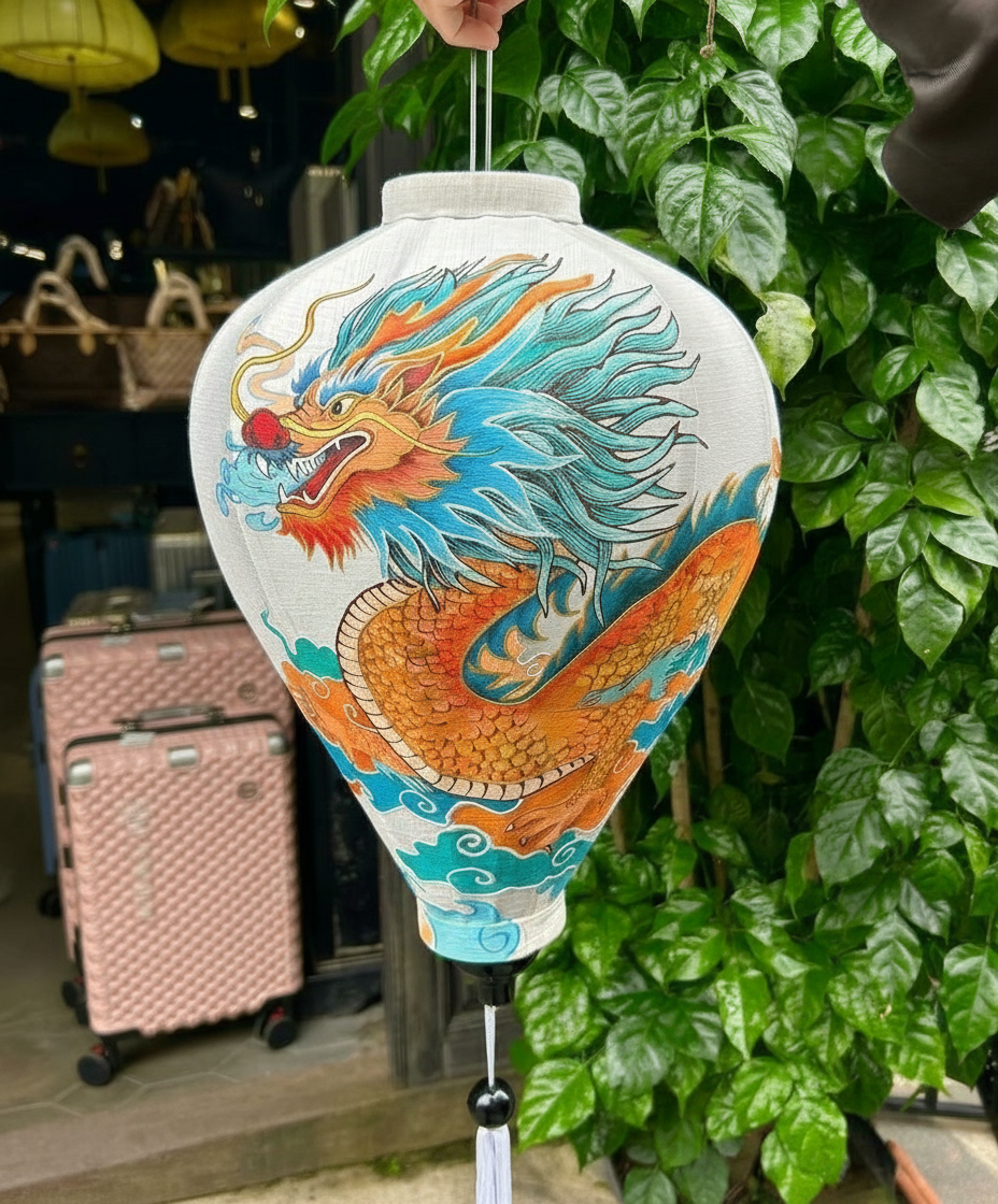 Hand Painted Oriental Dragon Lantern – Handmade Asian Art Hanging Lantern, Traditional Vintage Style