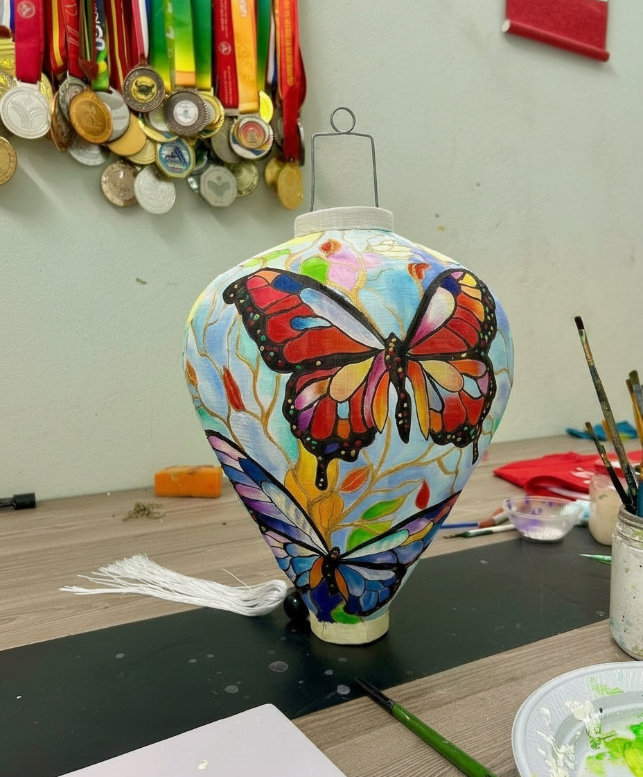 Hand Painted Colorful Butterfly Lantern – Handmade Floral Butterfly Hanging Decor, Elegant Artistic Vintage Style