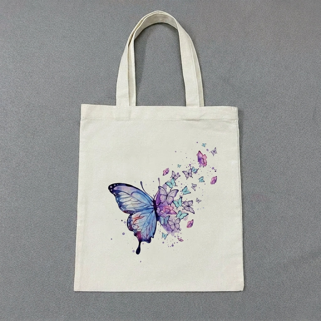 Watercolor Butterfly Tote Bag, Vintage Nature Art Canvas