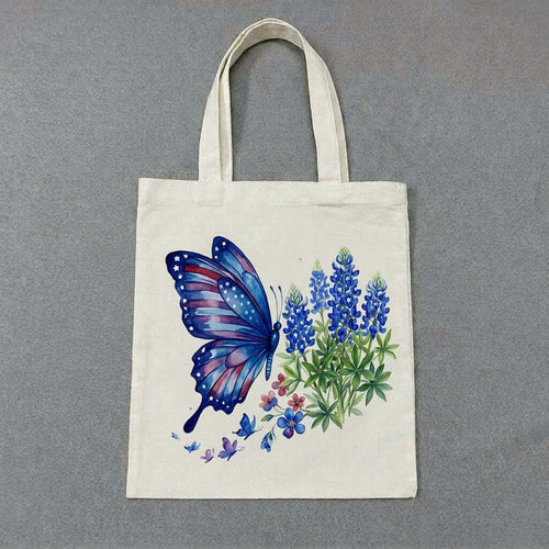 bluebonnet butterfly tote bag hand painted design