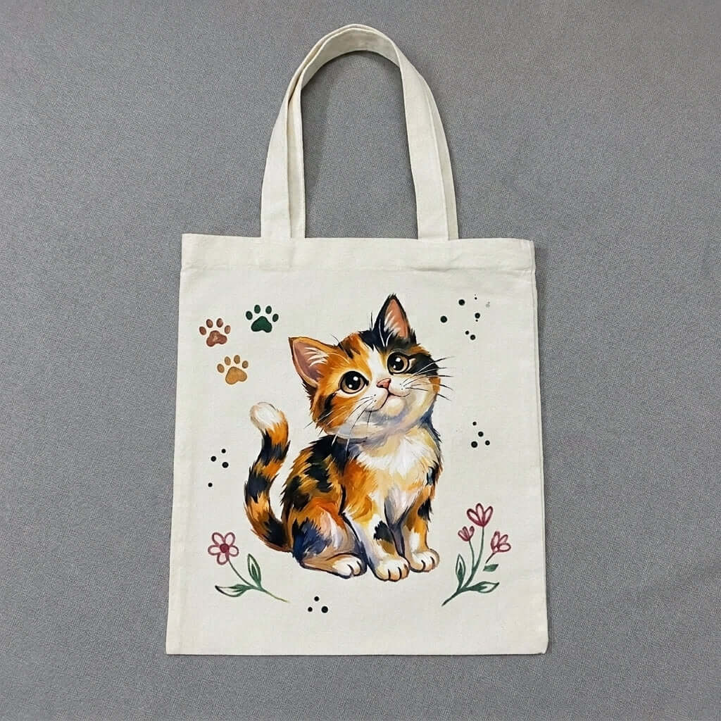 cute cat tote bag hand painted design