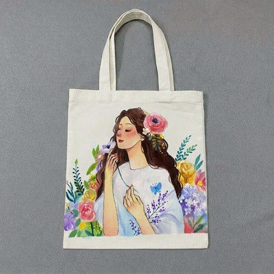 floral girl tote bag hand painted design