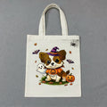 Hand-Painted Tote Bag – Cute Halloween Dog Design, Pumpkin & Ghost Canvas Bag, Kawaii Spooky Style, Pet Lover Gift, Artistic Reusable Tote