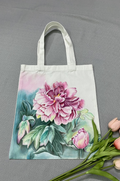 Hand Painted Peony Tote Bag – Handmade Floral Canvas, Soft Vintage Botanical Style