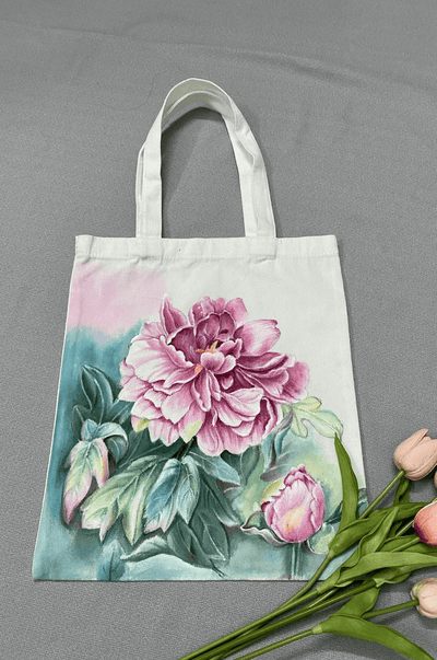 peony tote bag hand painted floral design