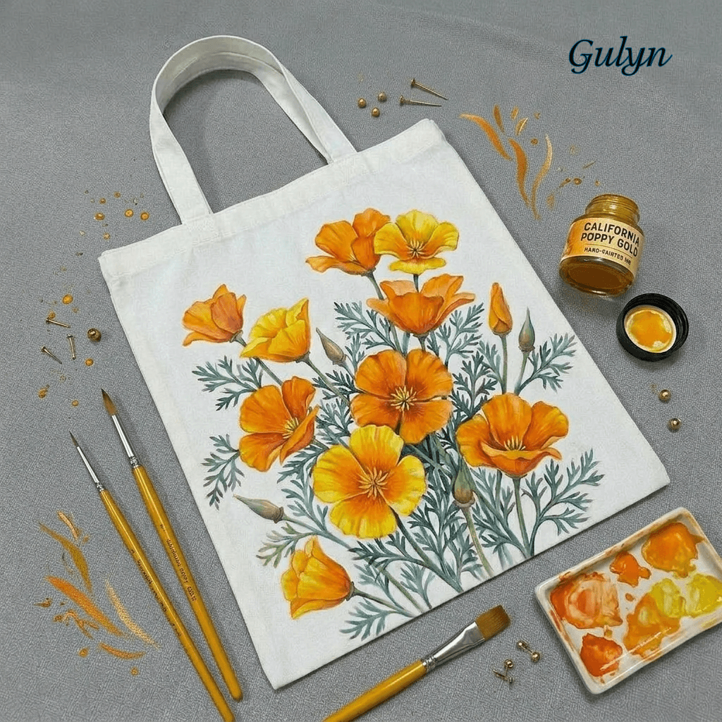 poppy floral tote bag hand painted design