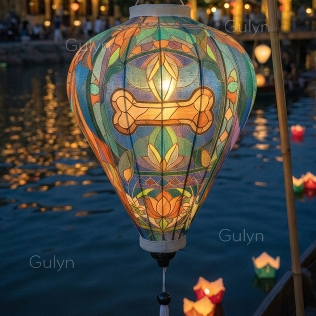 Dog Art Fabric Lantern – Hand Painted Mosaic Design