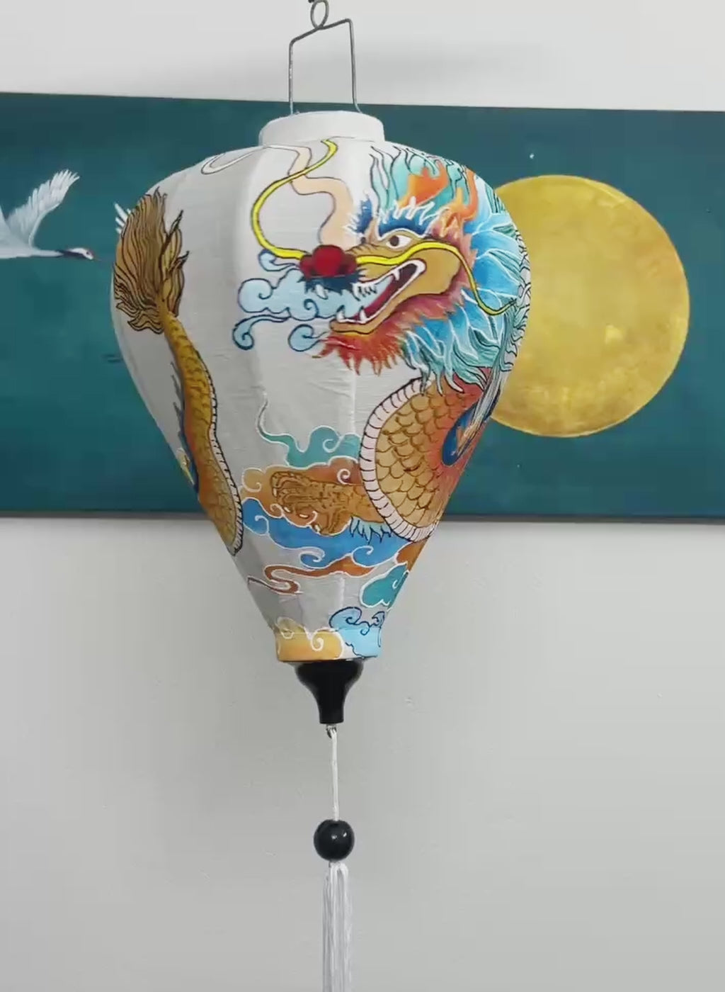 Hand Painted Oriental Dragon Lantern – Handmade Asian Art Hanging Lantern, Traditional Vintage Style